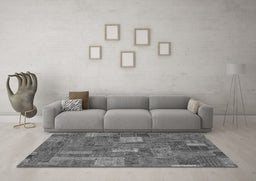 Machine Washable Patchwork Gray Transitional Rug in a Living Room,, wshabs1665gry