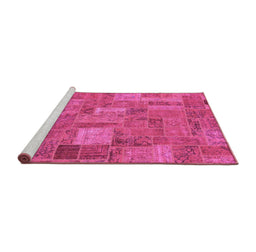 Sideview of Machine Washable Patchwork Pink Transitional Rug, wshabs1665pnk