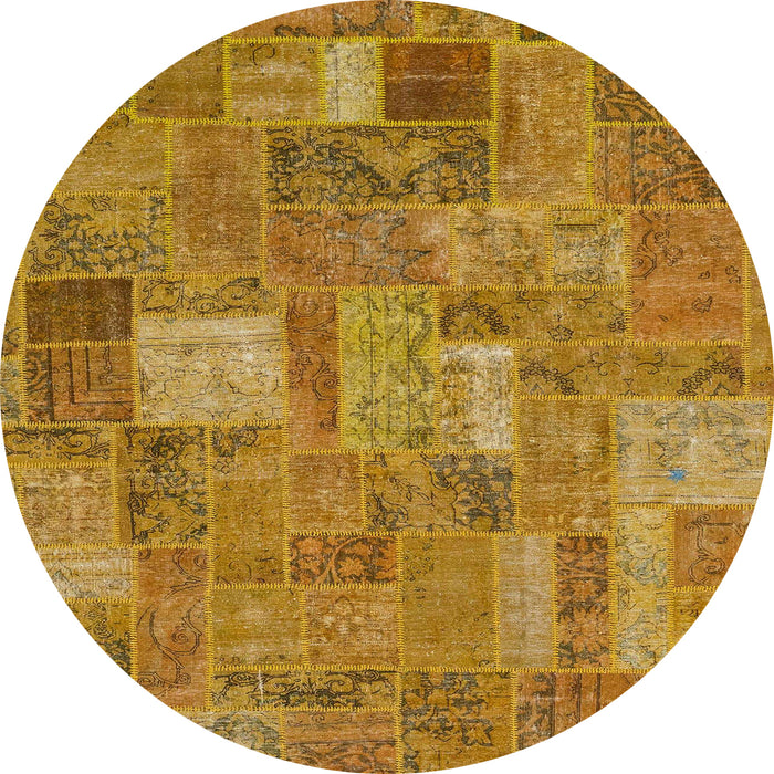 Round Abstract Yellow Patchwork Rug, abs1665