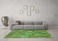 Machine Washable Patchwork Turquoise Transitional Rug, wshabs1665turq