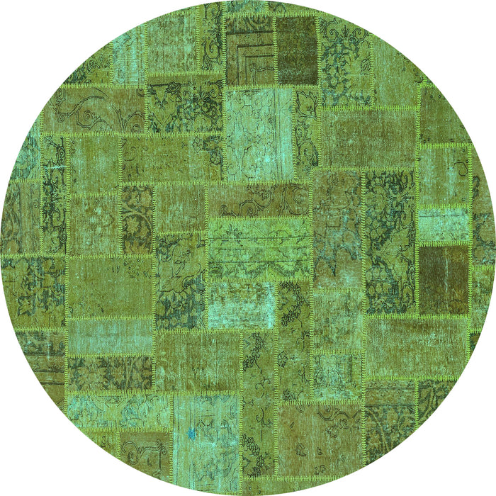 Round Machine Washable Patchwork Turquoise Transitional Area Rugs, wshabs1665turq