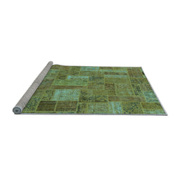 Sideview of Machine Washable Patchwork Light Blue Transitional Rug, wshabs1665lblu