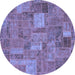 Round Machine Washable Patchwork Blue Transitional Rug, wshabs1665blu