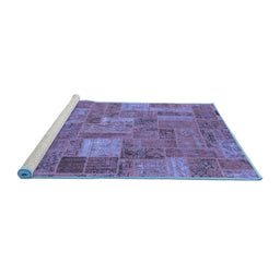 Sideview of Machine Washable Patchwork Blue Transitional Rug, wshabs1665blu