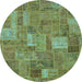 Round Patchwork Light Blue Transitional Rug, abs1665lblu