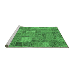 Sideview of Machine Washable Patchwork Emerald Green Transitional Area Rugs, wshabs1665emgrn