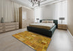 Abstract Yellow Patchwork Rug in a Bedroom, abs1665