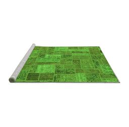 Sideview of Machine Washable Patchwork Green Transitional Area Rugs, wshabs1665grn