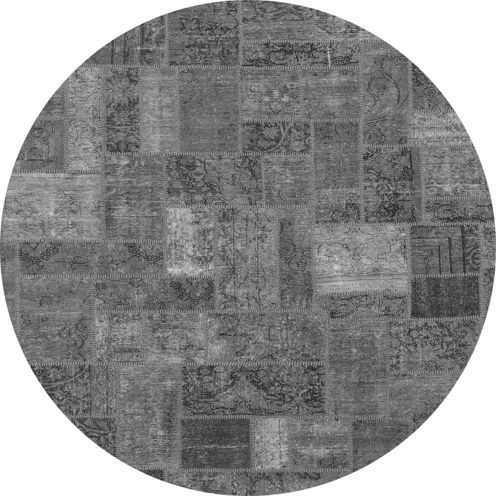 Round Machine Washable Patchwork Gray Transitional Rug, wshabs1665gry