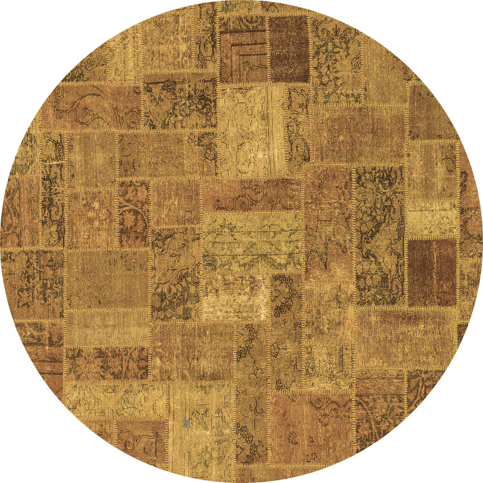 Round Machine Washable Patchwork Brown Transitional Rug, wshabs1665brn