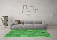 Machine Washable Patchwork Emerald Green Transitional Rug, wshabs1665emgrn