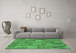 Machine Washable Patchwork Emerald Green Transitional Area Rugs in a Living Room,, wshabs1665emgrn