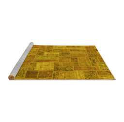 Sideview of Machine Washable Patchwork Yellow Transitional Rug, wshabs1665yw