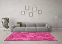 Machine Washable Patchwork Pink Transitional Rug, wshabs1665pnk