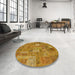 Round Abstract Yellow Patchwork Rug in a Office, abs1665