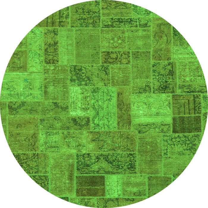 Round Machine Washable Patchwork Green Transitional Area Rugs, wshabs1665grn