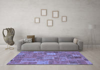 Machine Washable Patchwork Blue Transitional Rug, wshabs1665blu