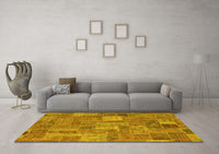 Machine Washable Patchwork Yellow Transitional Rug, wshabs1665yw