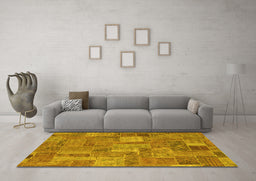Machine Washable Patchwork Yellow Transitional Rug in a Living Room, wshabs1665yw