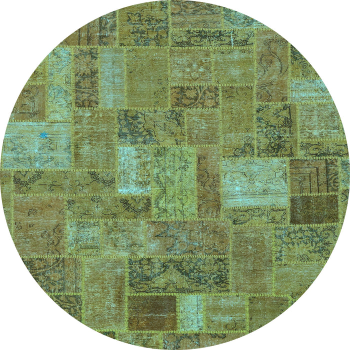 Round Machine Washable Patchwork Light Blue Transitional Rug, wshabs1665lblu