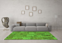 Machine Washable Patchwork Green Transitional Rug, wshabs1665grn