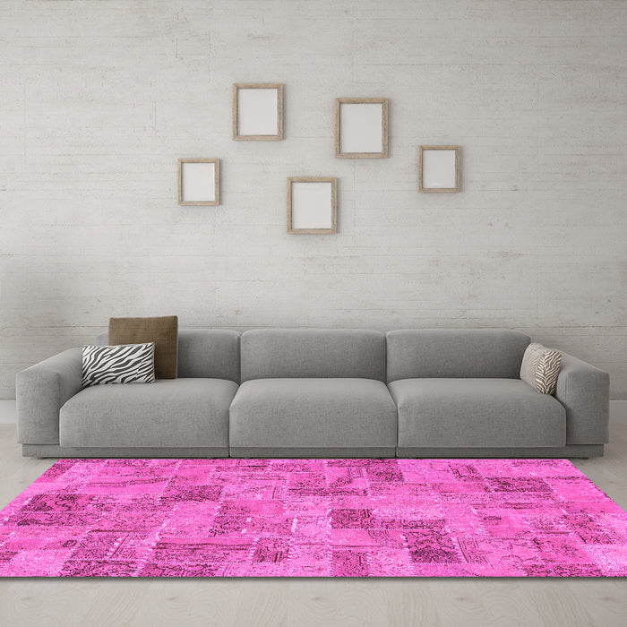 Machine Washable Abstract Pink Modern Rug in a Living Room, wshabs1666pnk