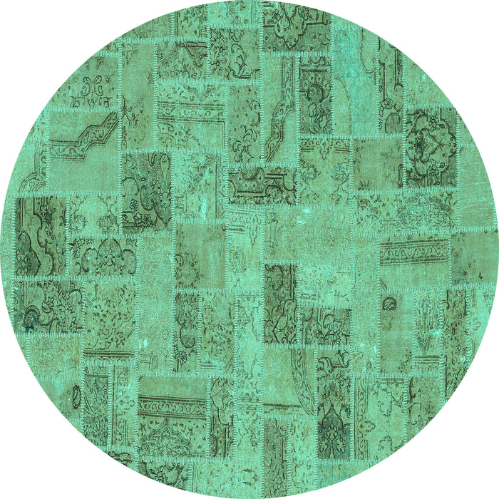 Round Machine Washable Abstract Turquoise Modern Area Rugs, wshabs1666turq