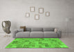 Machine Washable Abstract Green Modern Area Rugs in a Living Room,, wshabs1666grn