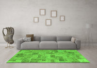 Machine Washable Abstract Green Modern Rug, wshabs1666grn