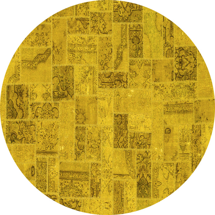 Round Machine Washable Abstract Yellow Modern Rug, wshabs1666yw