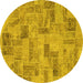 Round Machine Washable Abstract Yellow Modern Rug, wshabs1666yw