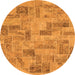 Round Machine Washable Abstract Orange Modern Area Rugs, wshabs1666org