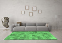 Machine Washable Abstract Emerald Green Modern Rug, wshabs1666emgrn