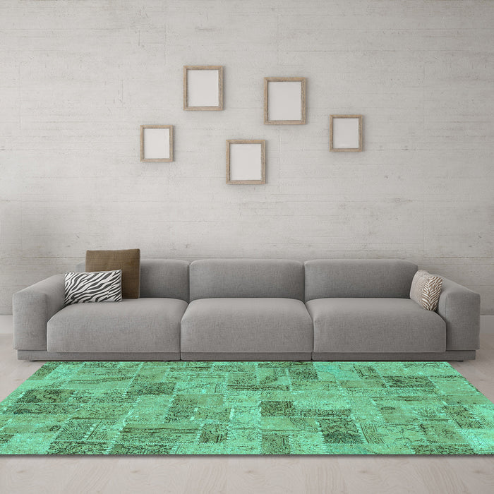Machine Washable Abstract Turquoise Modern Area Rugs in a Living Room,, wshabs1666turq