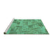 Sideview of Machine Washable Abstract Turquoise Modern Area Rugs, wshabs1666turq