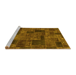 Sideview of Machine Washable Patchwork Yellow Transitional Rug, wshabs1667yw