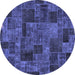 Round Machine Washable Patchwork Blue Transitional Rug, wshabs1667blu