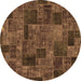 Round Machine Washable Patchwork Brown Transitional Rug, wshabs1667brn