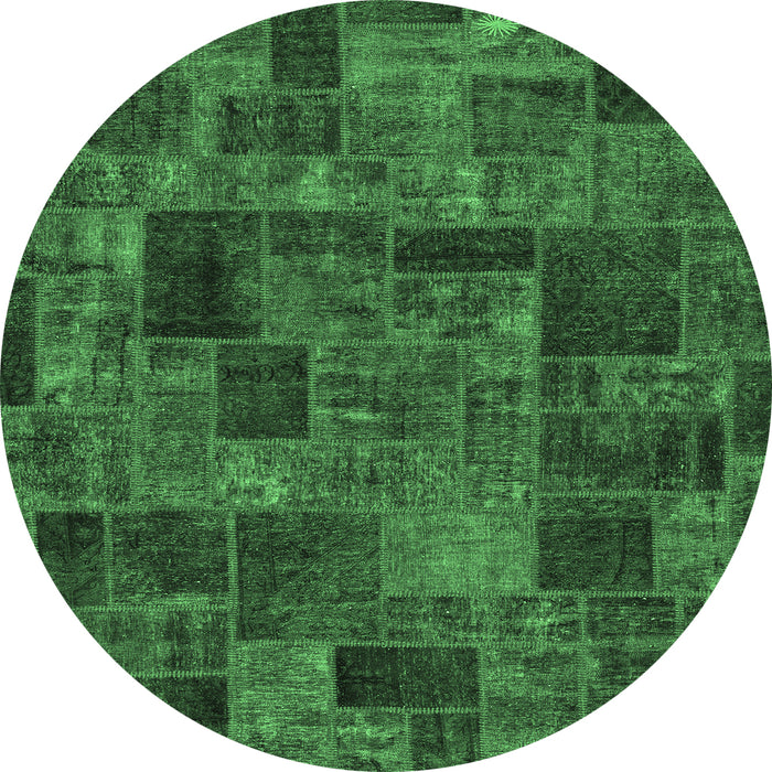 Round Patchwork Emerald Green Transitional Rug, abs1667emgrn