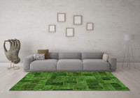 Machine Washable Patchwork Green Transitional Rug, wshabs1667grn