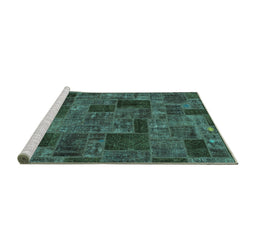 Sideview of Machine Washable Patchwork Turquoise Transitional Area Rugs, wshabs1667turq