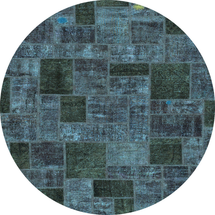 Round Machine Washable Patchwork Light Blue Transitional Rug, wshabs1667lblu
