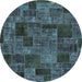 Round Machine Washable Patchwork Light Blue Transitional Rug, wshabs1667lblu