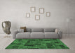 Machine Washable Patchwork Emerald Green Transitional Area Rugs in a Living Room,, wshabs1667emgrn