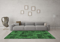 Machine Washable Patchwork Emerald Green Transitional Rug, wshabs1667emgrn