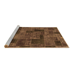 Sideview of Machine Washable Patchwork Brown Transitional Rug, wshabs1667brn
