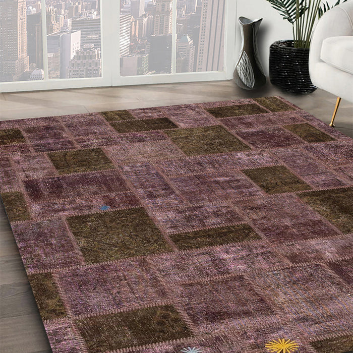 Machine Washable Abstract Bakers Brown Rug in a Family Room, wshabs1667