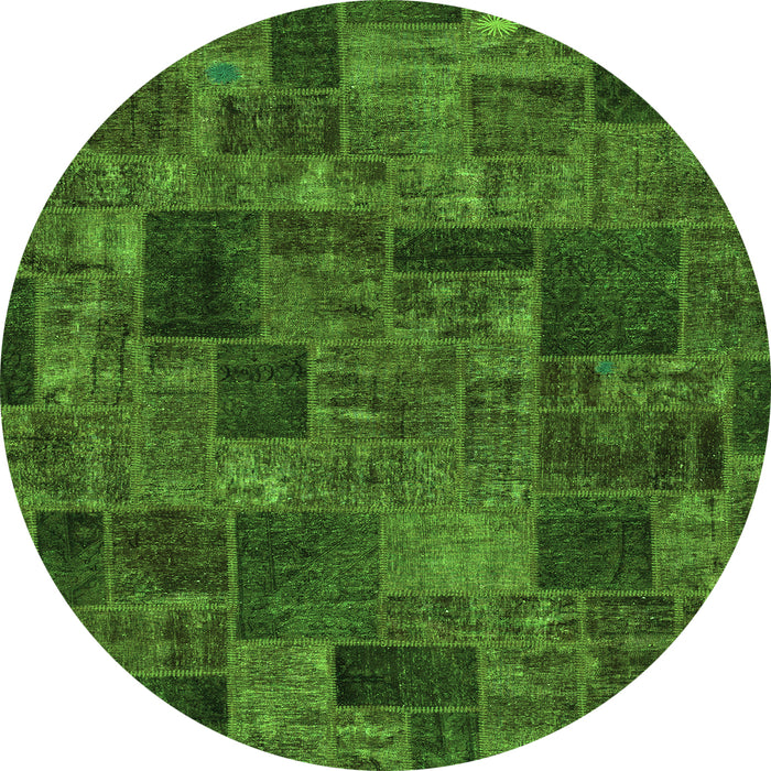 Round Machine Washable Patchwork Green Transitional Area Rugs, wshabs1667grn