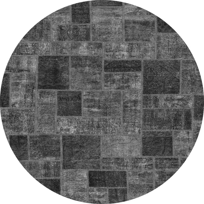 Round Machine Washable Patchwork Gray Transitional Rug, wshabs1667gry