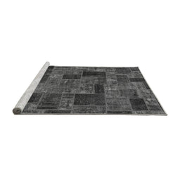 Sideview of Machine Washable Patchwork Gray Transitional Rug, wshabs1667gry